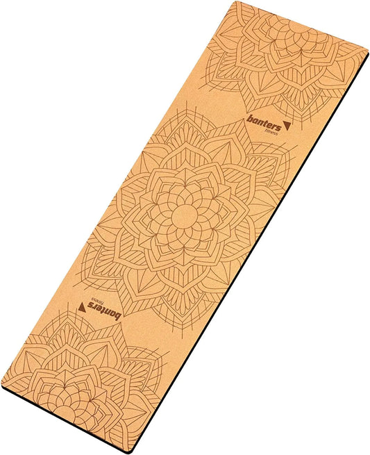 Banters Yoga Mat Made from Cork and Natural Rubber, Non-Slip Print, with Carrying Strap