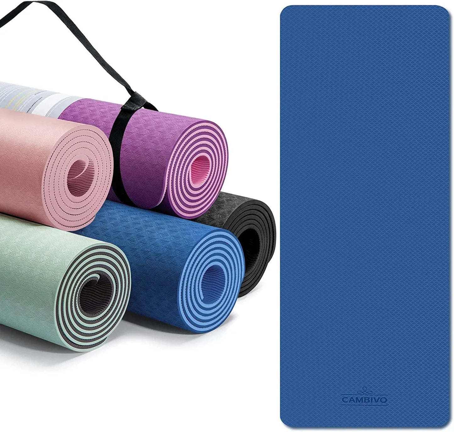 CAMBIVO Extra Thick Yoga Mat for Women Men Kids, Professional TPE Yoga Mats, Workout Mat with Carrying Strap for Yoga, Pilates and Floor Exercises