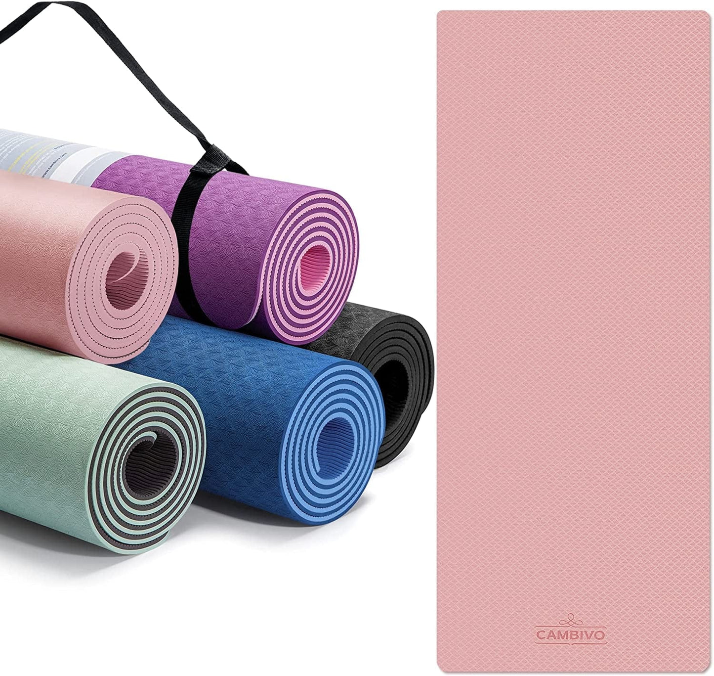 CAMBIVO Extra Thick Yoga Mat for Women Men Kids, Professional TPE Yoga Mats, Workout Mat with Carrying Strap for Yoga, Pilates and Floor Exercises