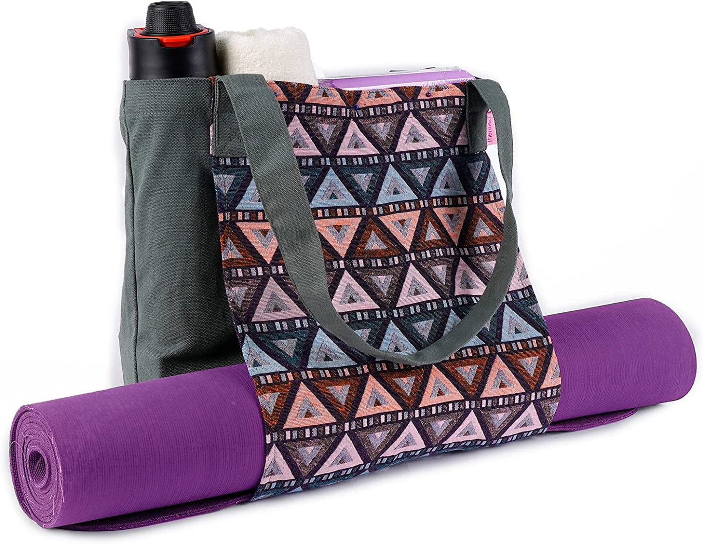 Yoga Bag - Yoga Mat Carrier - Design Canvas Yoga Tote Bag - Gym Bag with Yoga Mat Holder - Shoulder Bags Multipurpose for Pilates Office O Travel - Lightweight and Practical Yoga Gym Bag - Thermikoa