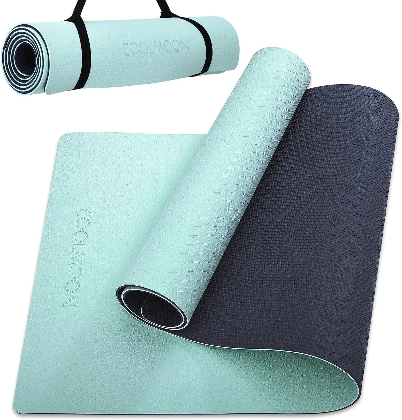 COOLMOON 1/4 Inch Extra Thick Yoga Mat Double-Sided Non Slip,Yoga Mat for Women and Men,Fitness Mats with Carrying Strap,Eco Friendly TPE Yoga Mat , Pilates and Exercises Mat