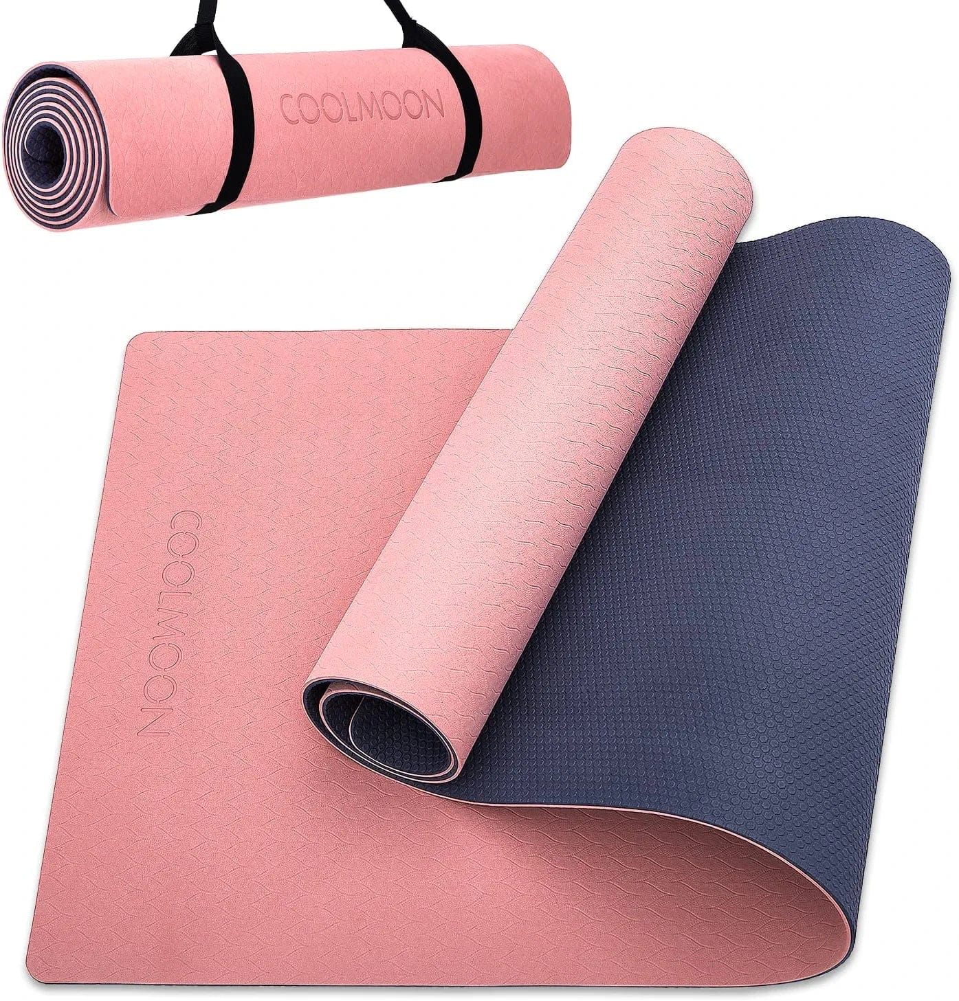 COOLMOON 1/4 Inch Extra Thick Yoga Mat Double-Sided Non Slip,Yoga Mat for Women and Men,Fitness Mats with Carrying Strap,Eco Friendly TPE Yoga Mat , Pilates and Exercises Mat