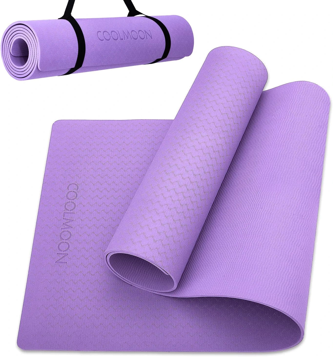 COOLMOON 1/4 Inch Extra Thick Yoga Mat Double-Sided Non Slip,Yoga Mat for Women and Men,Fitness Mats with Carrying Strap,Eco Friendly TPE Yoga Mat , Pilates and Exercises Mat