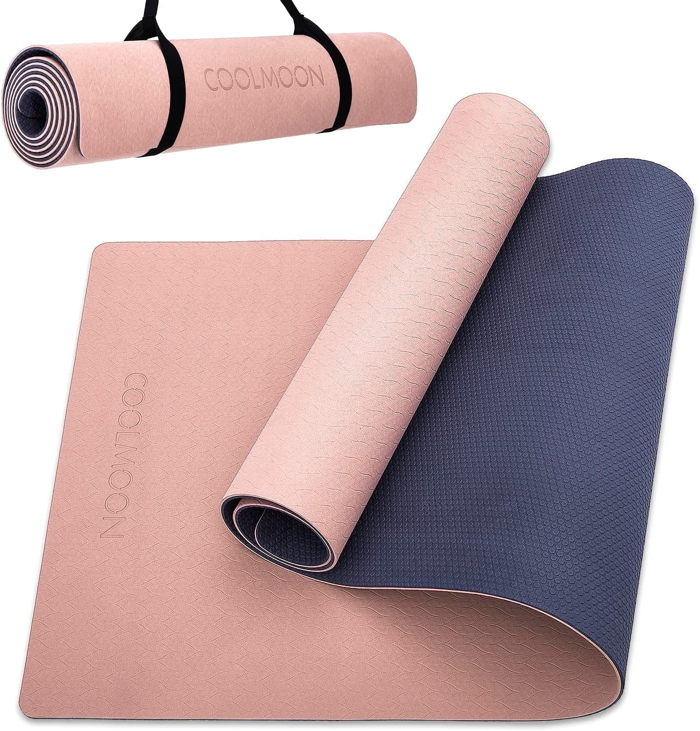 COOLMOON 1/4 Inch Extra Thick Yoga Mat Double-Sided Non Slip,Yoga Mat for Women and Men,Fitness Mats with Carrying Strap,Eco Friendly TPE Yoga Mat , Pilates and Exercises Mat