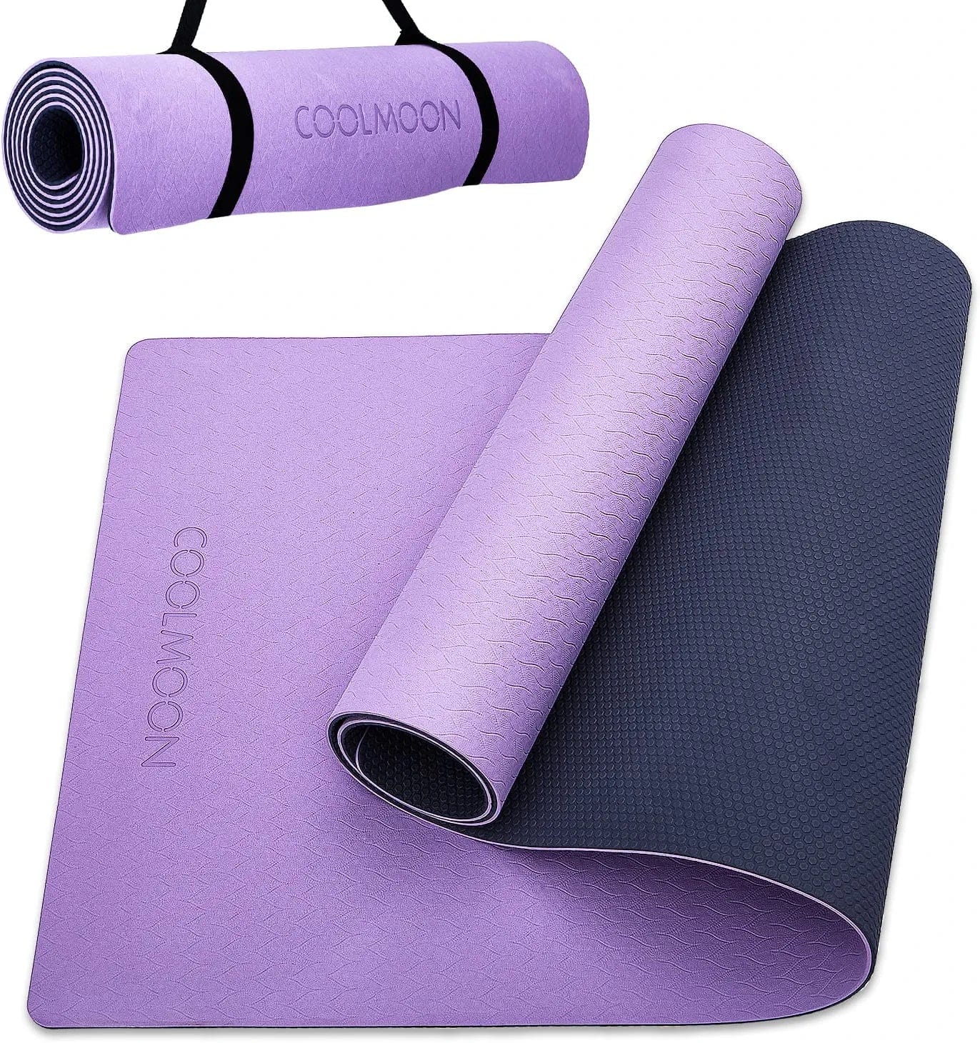 COOLMOON 1/4 Inch Extra Thick Yoga Mat Double-Sided Non Slip,Yoga Mat for Women and Men,Fitness Mats with Carrying Strap,Eco Friendly TPE Yoga Mat , Pilates and Exercises Mat