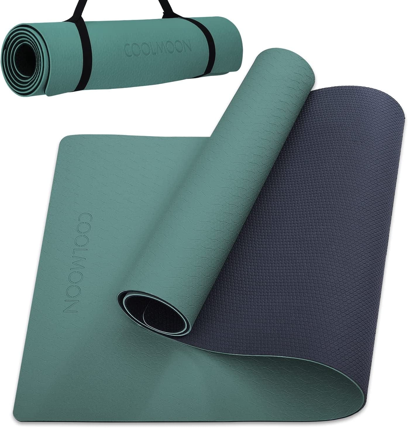 COOLMOON 1/4 Inch Extra Thick Yoga Mat Double-Sided Non Slip,Yoga Mat for Women and Men,Fitness Mats with Carrying Strap,Eco Friendly TPE Yoga Mat , Pilates and Exercises Mat
