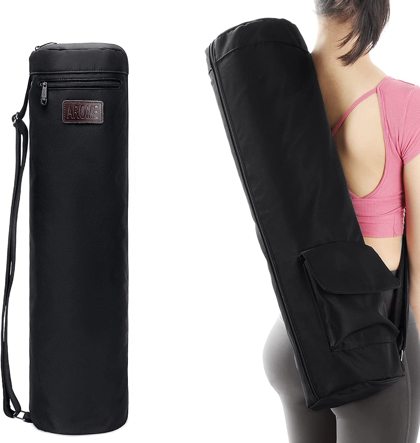 Yoga Mat Bag, AROME Waterproof Yoga Bag Mat Carrier Exercise Yoga Carrying Bag for Women Men, Full-Zip Yoga Gym Bag with 2 Multi-Functional Pockets and Adjustable Strap for 1/4” 1/3” 2/5” Thick Yoga Mat