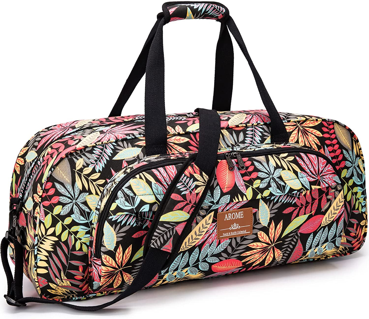 AROME Yoga Mat Bag for Women Men, Large Canvas Yoga Bag for 1/4" 1/3" 2/5" 1/2" Extra Thick Exercise Yoga Mat Gym Tote Sports Duffle Bag Carrying Bags with Wet Pocket & Shoulder Strap & Mat Strap