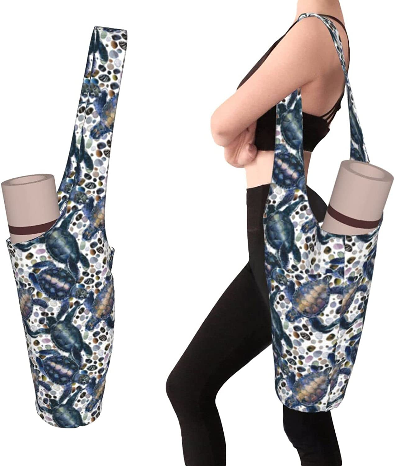 Watercolor Sea Animal Turtle Yoga Mat Bag with Pockets for Women Men