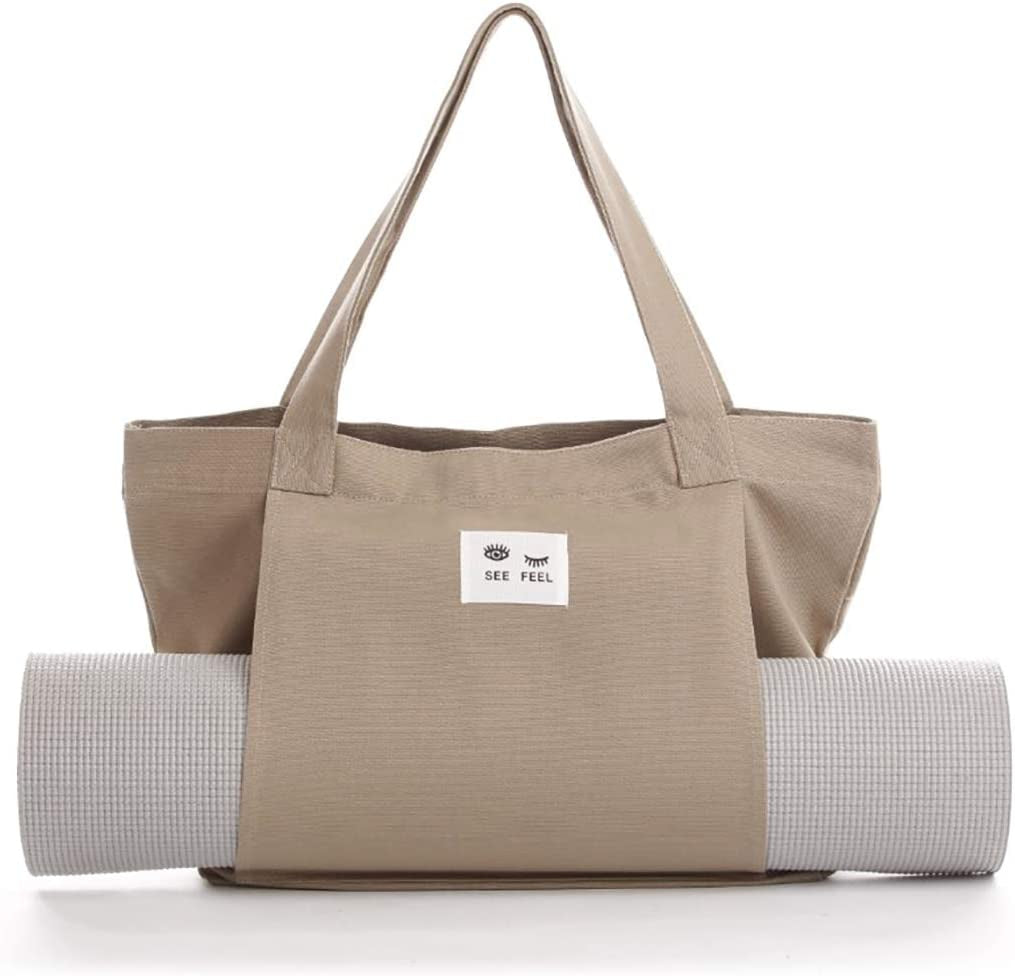 Yoga Pilates Mat Bag Basic Canvas Tote with Mat Carrier Pocket