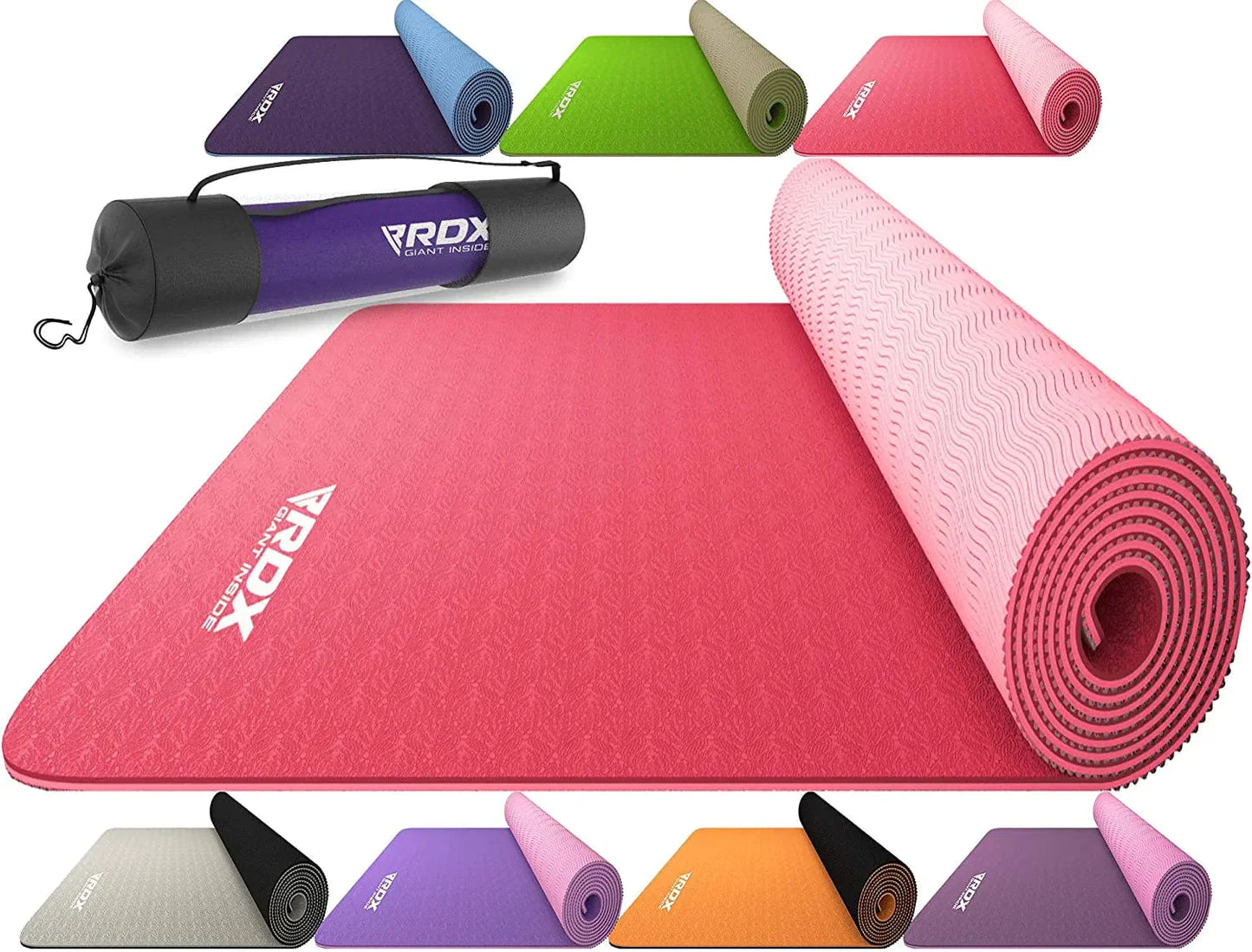 RDX Yoga Mat TPE 6Mm Thick with Straps and Carry Bag, REACH ROHS Certified, Eco Friendly Non Slip Mats for Men Women, Home Gym Fitness Workout Exercise Pilates Aerobic Planks, 183 X 61 X 0.6CM