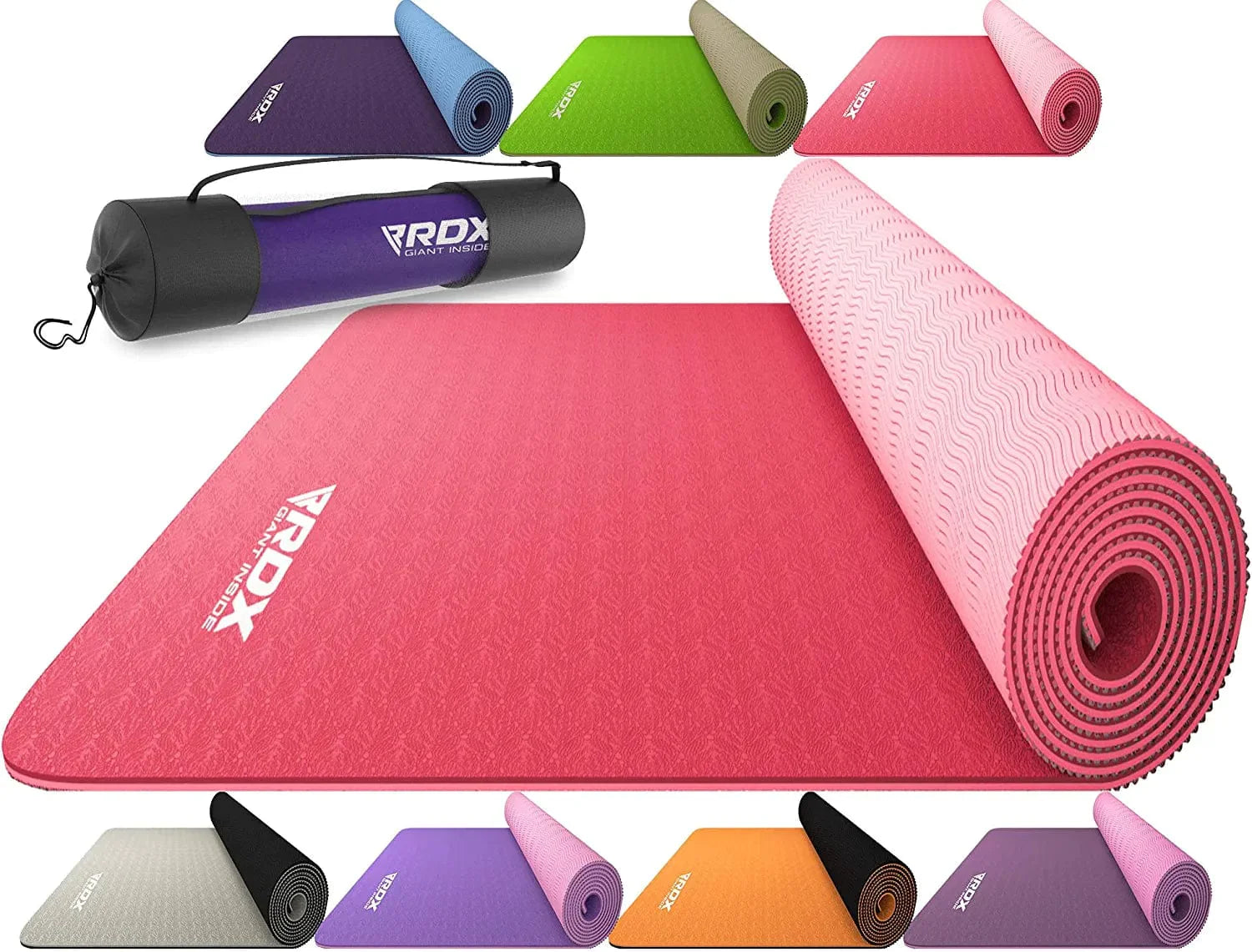RDX Yoga Mat TPE 6Mm Thick with Straps and Carry Bag, REACH ROHS Certified, Eco Friendly Non Slip Mats for Men Women, Home Gym Fitness Workout Exercise Pilates Aerobic Planks, 183 X 61 X 0.6CM