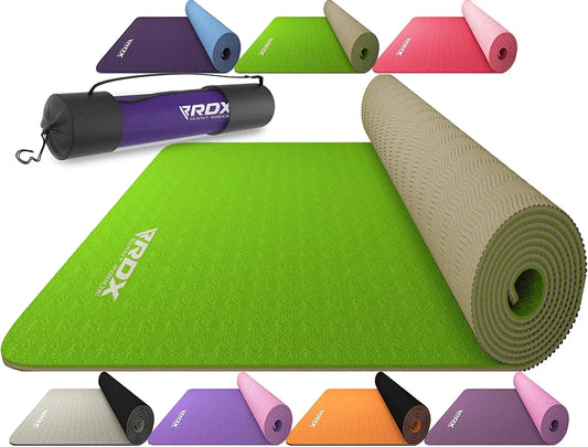 RDX Yoga Mat TPE 6Mm Thick with Straps and Carry Bag, REACH ROHS Certified, Eco Friendly Non Slip Mats for Men Women, Home Gym Fitness Workout Exercise Pilates Aerobic Planks, 183 X 61 X 0.6CM