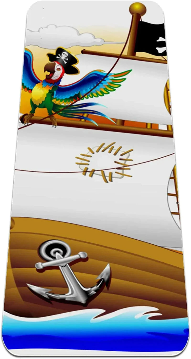 REJOON Cartoon Pirate Ship Parrot Captain Yoga Mat Thick Non Slip Yoga Mats for Women&Girls Exercise Mat Soft Pilates Mats