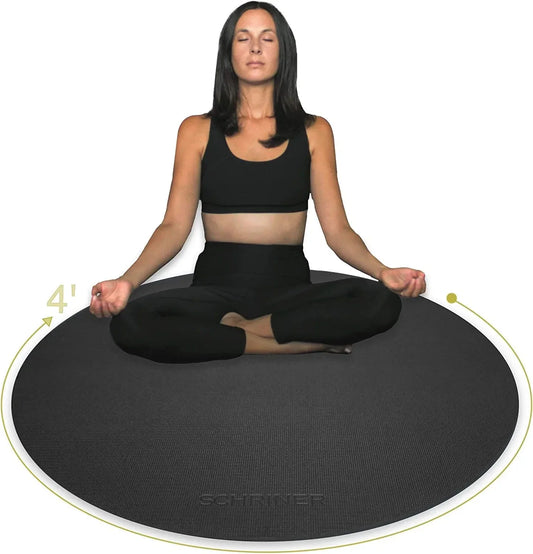 SCHRINER Pro Meditation Mat - 4' X 8Mm - Premium Thick Non-Slip round Exercise Mat