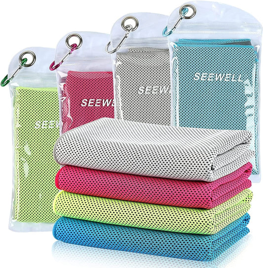 SEEWELL 4 Packs Microfiber Cooling Towel, Golf Towel, Cooling Neck Wraps, Ice Towel for Yoga, Pilates, Gym, Camping, Sport, Workout, Fitness & More Activities