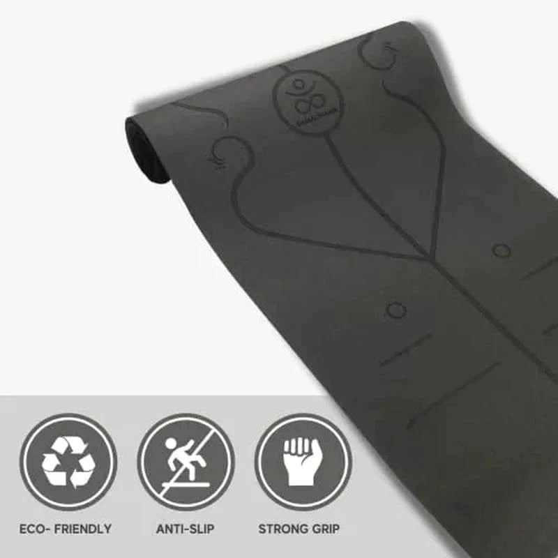 TPE Yoga Mat with Body Alignment Lines | Yoga Mat with Mesh Storage Bag, Carrier Sling and Yoga Poster