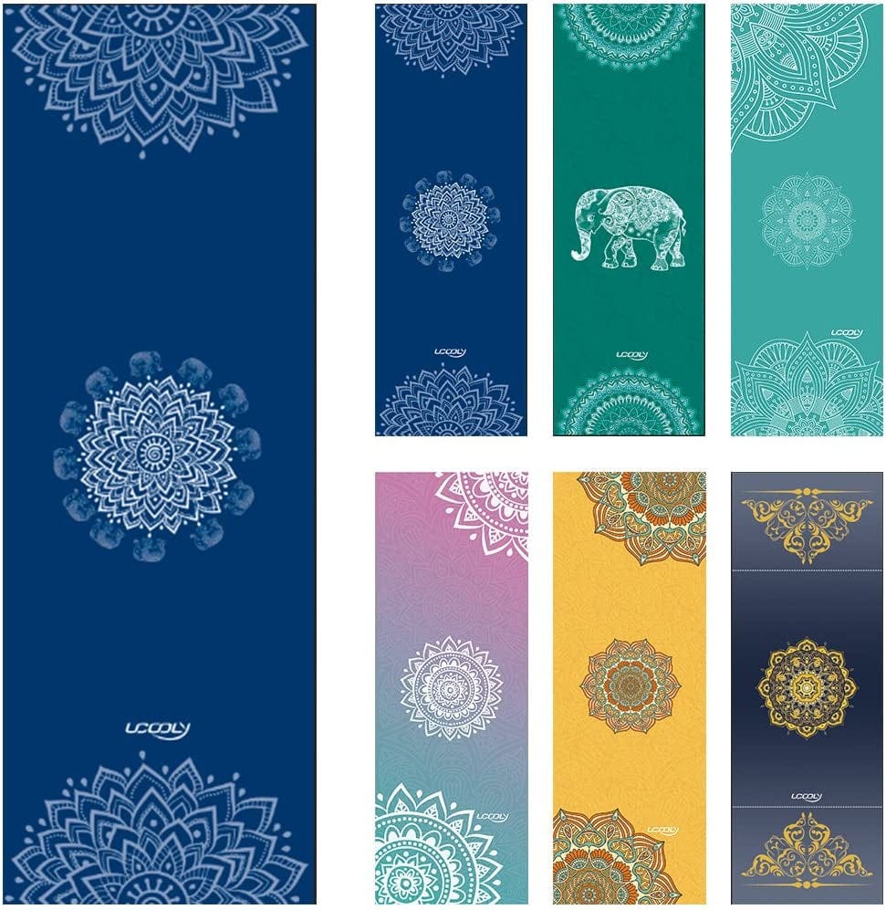 UCOOLY Yoga Towel, Microfiber Mat Towels with Smart Corner Pocket Elastic Loop Design, Non Slip Towel for Hot Yoga