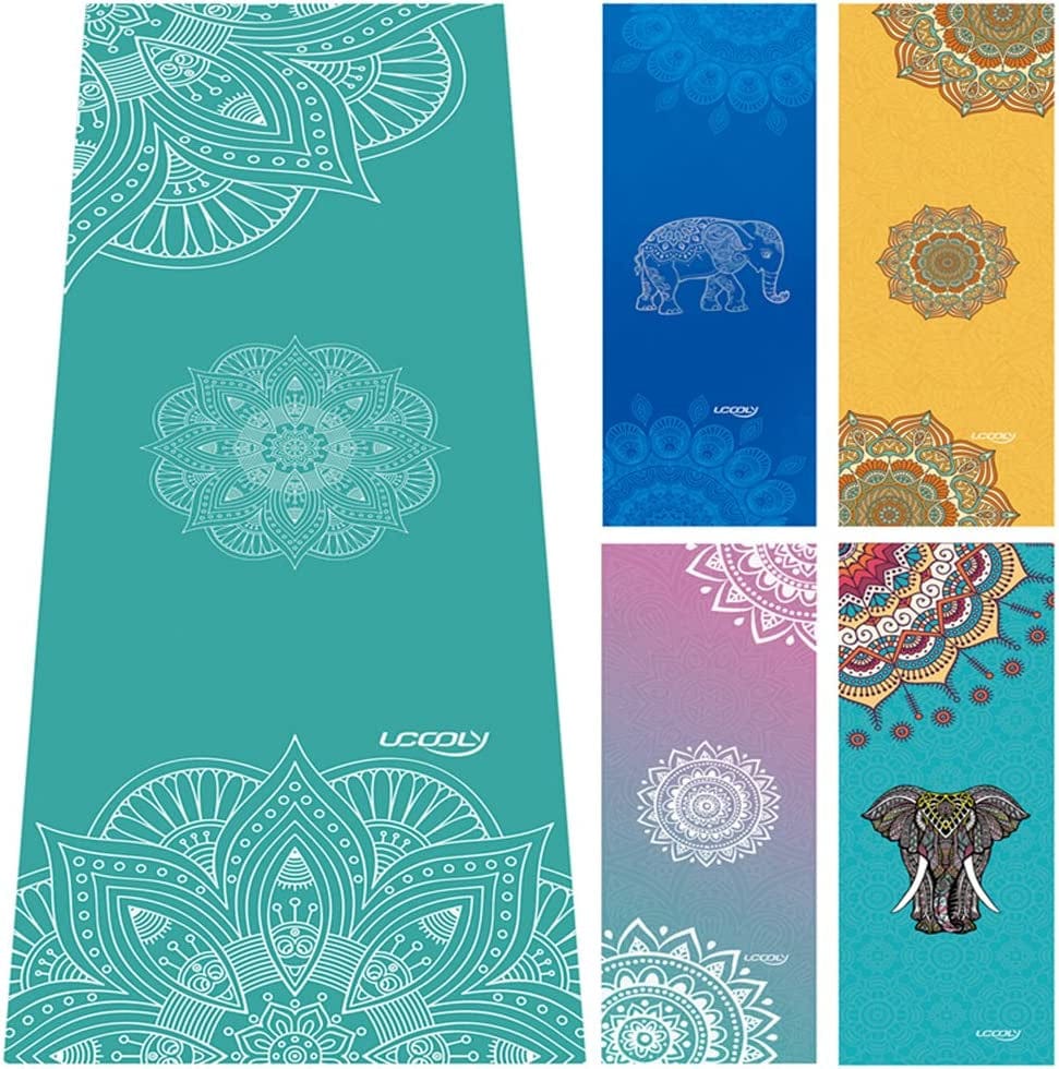 UCOOLY Yoga Towel, Microfiber Mat Towels with Smart Corner Pocket Elastic Loop Design, Non Slip Towel for Hot Yoga