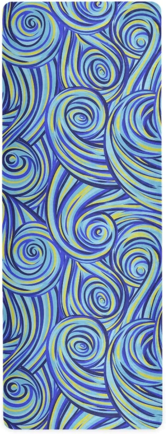 UNISE Abstract Lines Van Gogh Style Yellow and Blue Yoga Towels Mat (26'' X 71'') Ultra Soft Non-Slip Sweat Absorbent Perfect for Gym Sandbeach Bikram Pilates & Hot Yoga with Carring Bag