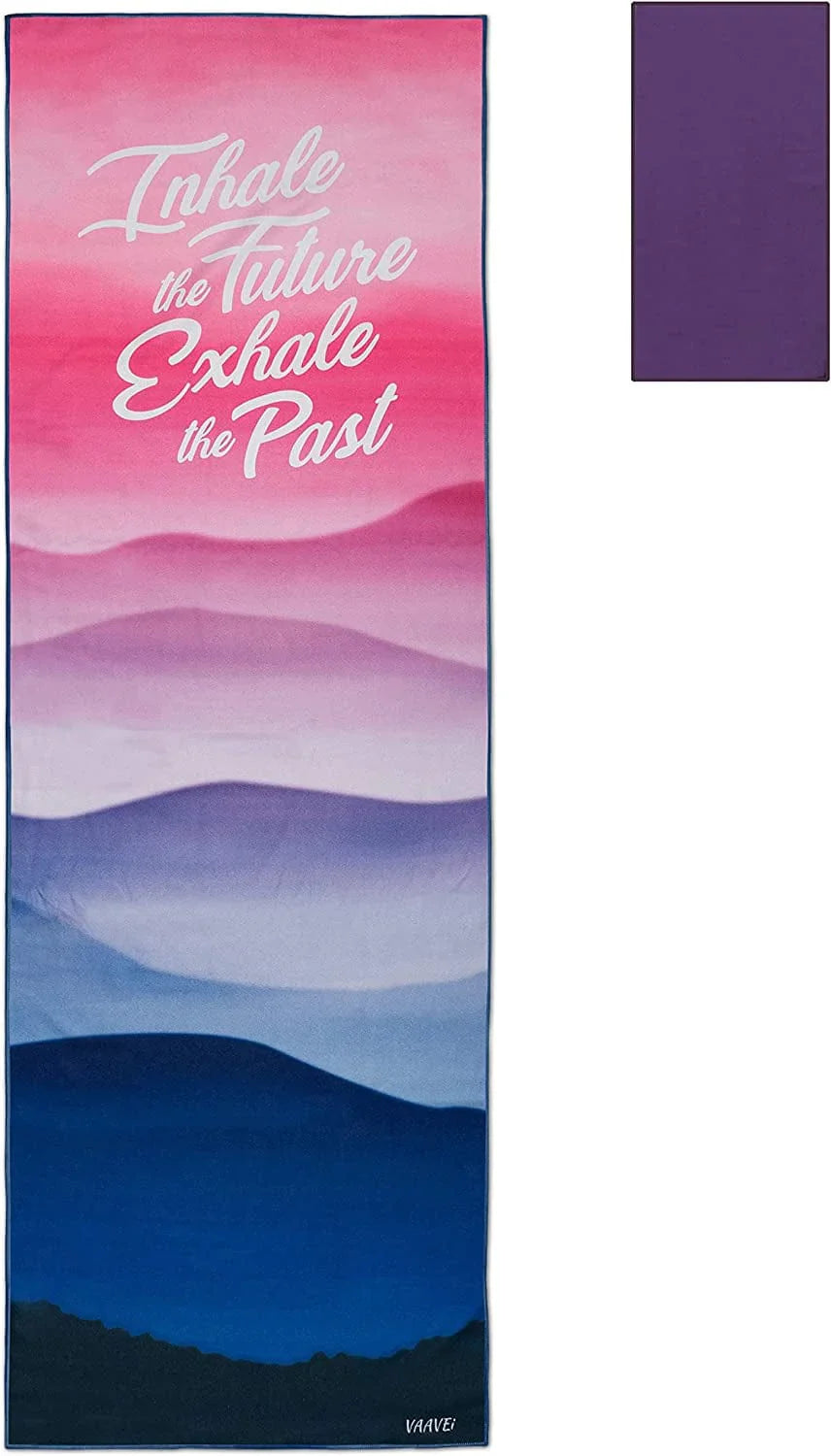 Vaavei Non Slip Yoga Towel, Hand Towel, Bag Set; Corner Pockets, Yoga Mat Sized, Perfect for Yoga, Hot Yoga, Bikram Yoga, Quality Microfiber, Lightweight and Compact, 5 Designs, 2 Sizes