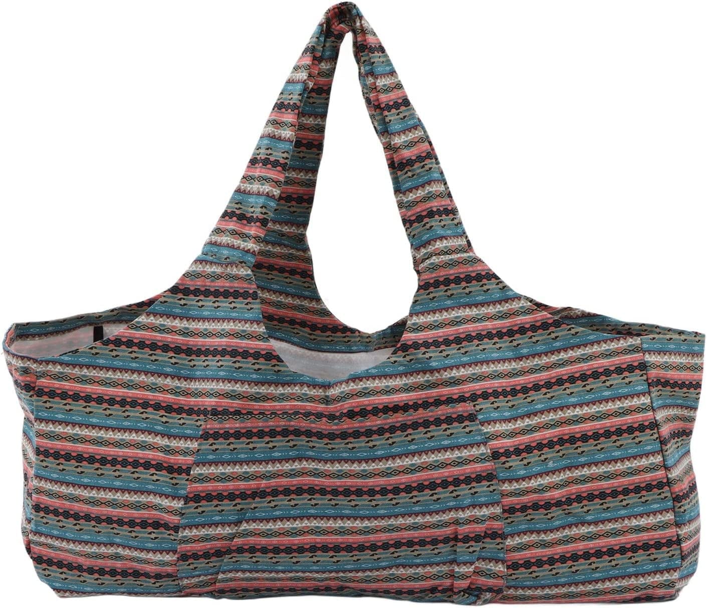 Vbestlife Fitness Yoga Mat Bag, Yoga Mat Carry Bag Large Capacity Ethnic Style Canvas Yoga Package Clothing Handbag for Outdoor Travel