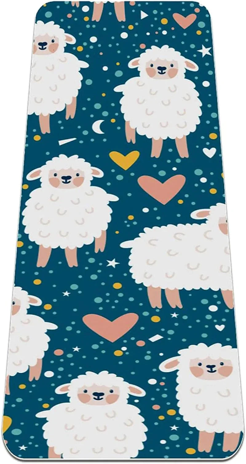 WXVOVXW Yoga Mat 72 X 24 Baby Sheep White Heart Stars Navy Eco Friendly Non Slip Fitness Exercise Mat for Pilates and Floor Exercises