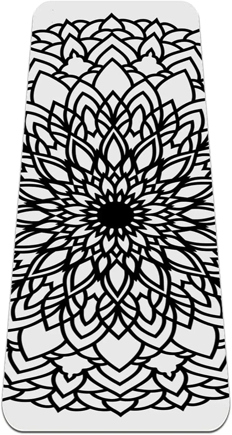 WXVOVXW Yoga Mat 72 X 24 Black round Mandala Eco Friendly Non Slip Fitness Exercise Mat for Pilates and Floor Exercises
