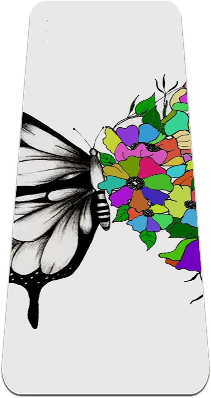 WXVOVXW Yoga Mat 72 X 24 Butterfly and Flower Eco Friendly Non Slip Fitness Exercise Mat for Pilates and Floor Exercises