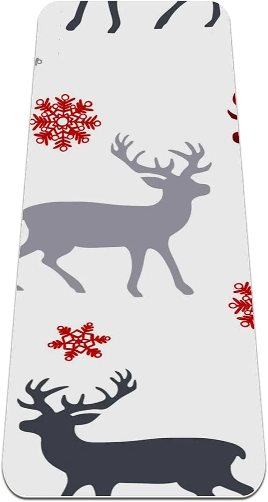WXVOVXW Yoga Mat 72 X 24 Christmas Tree Deer Elk Snowflakes Eco Friendly Non Slip Fitness Exercise Mat for Pilates and Floor Exercises