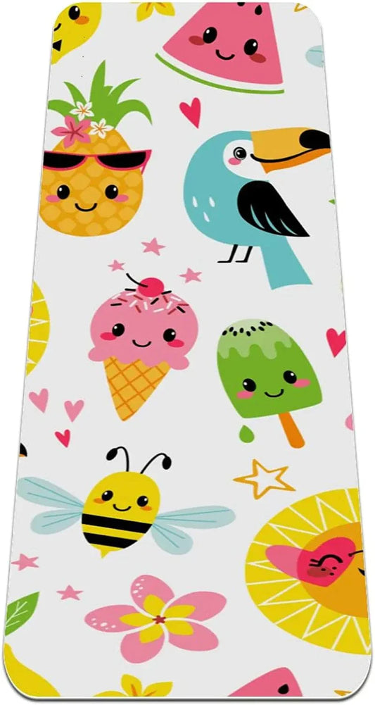 WXVOVXW Yoga Mat 72 X 24 Cute Summer Cartoon Fruits Pattern Eco Friendly Non Slip Fitness Exercise Mat for Pilates and Floor Exercises