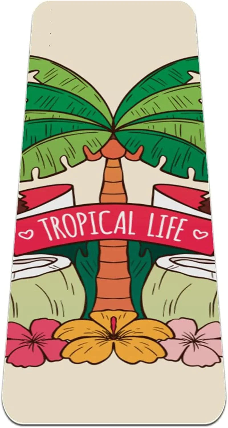 WXVOVXW Yoga Mat 72 X 24 Hand Drawn Tropical Life Background Eco Friendly Non Slip Fitness Exercise Mat for Pilates and Floor Exercises