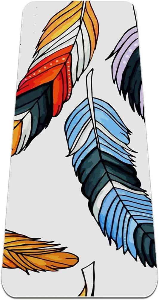 WXVOVXW Yoga Mat 72 X 24 Hand Drown Feathers Pattern Eco Friendly Non Slip Fitness Exercise Mat for Pilates and Floor Exercises