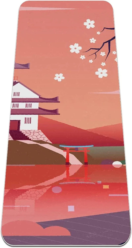 WXVOVXW Yoga Mat 72 X 24 Japanese Pattern with White Flowers Eco Friendly Non Slip Fitness Exercise Mat for Pilates and Floor Exercises