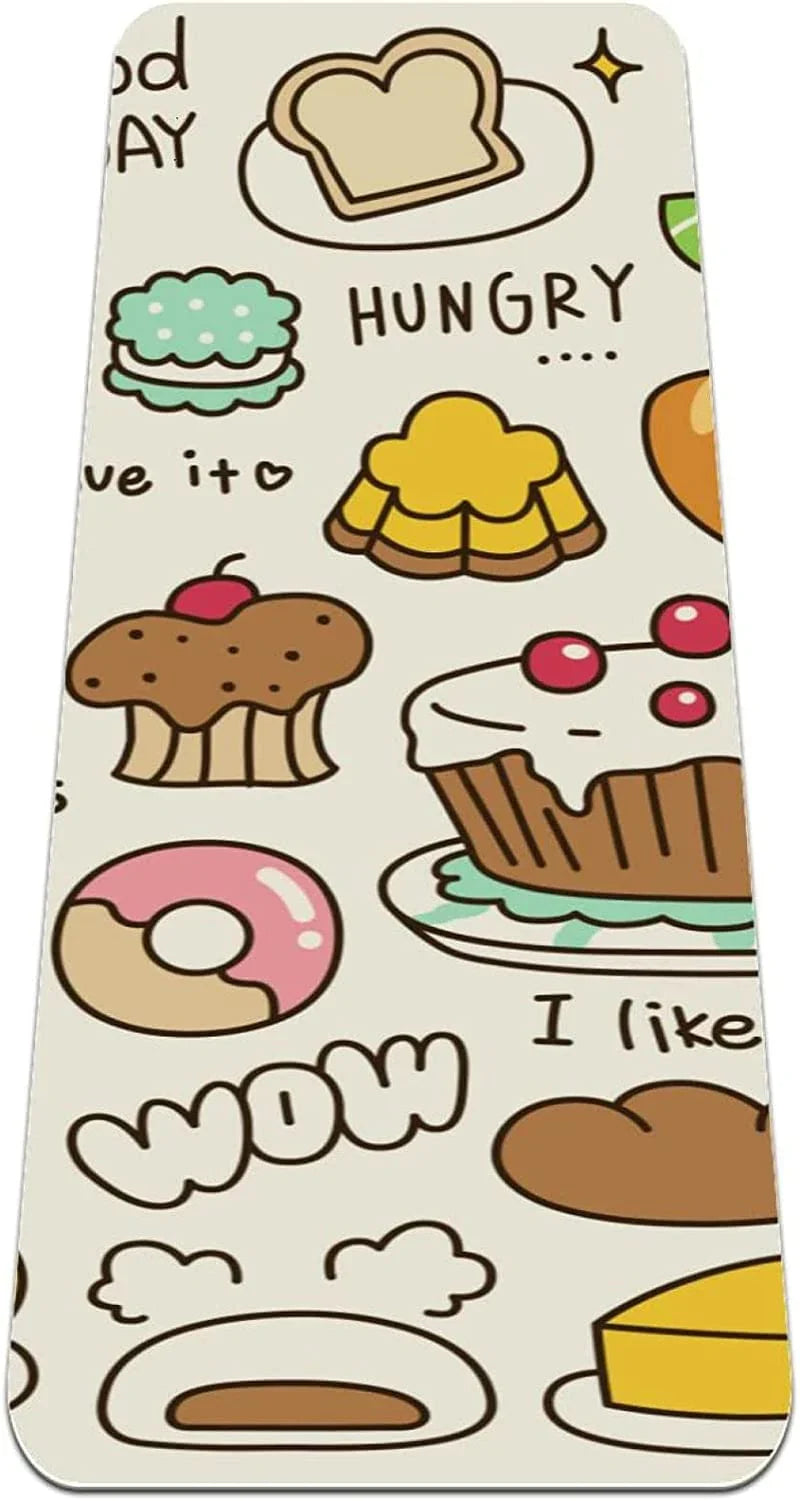 WXVOVXW Yoga Mat 72 X 24 Set of Cute Bakery Pastry and Dessert Eco Friendly Non Slip Fitness Exercise Mat for Pilates and Floor Exercises