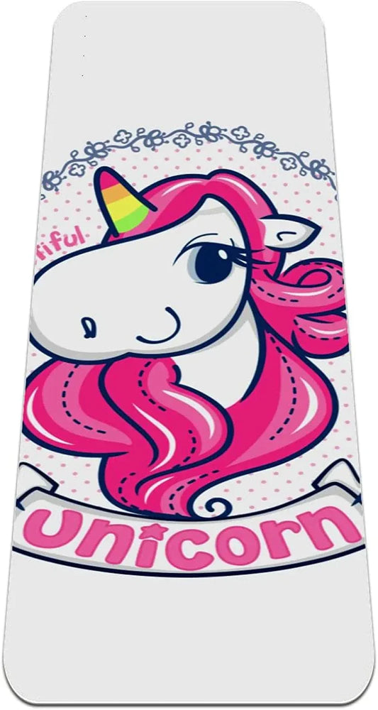 WXVOVXW Yoga Mat 72 X 24 Unicorn Girl with Pink Hair on Flower Eco Friendly Non Slip Fitness Exercise Mat for Pilates and Floor Exercises