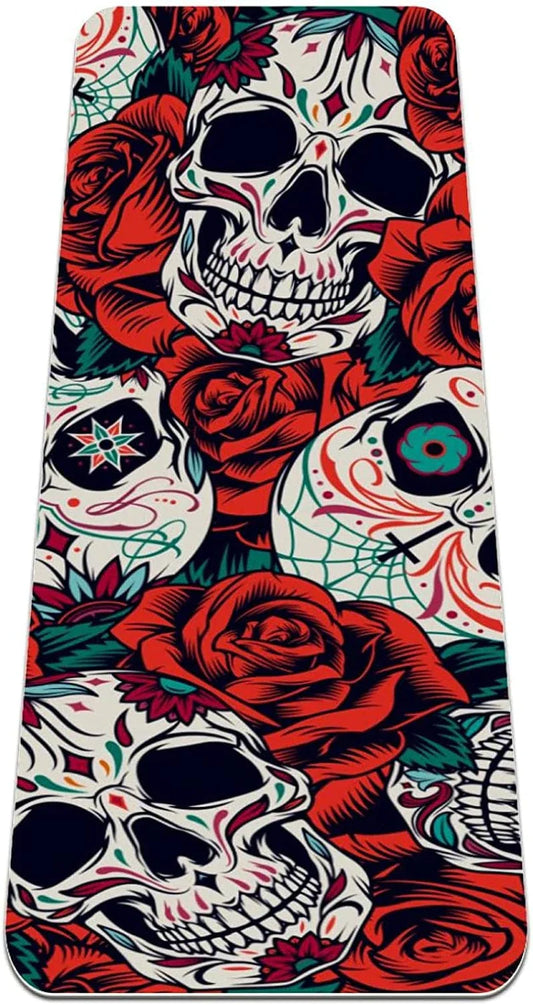 WXVOVXW Yoga Mat 72 X 24 Vintage Day of Dead Pattern with Sugar Skulls and Red Roses Eco Friendly Non Slip Fitness Exercise Mat for Pilates and Floor Exercises