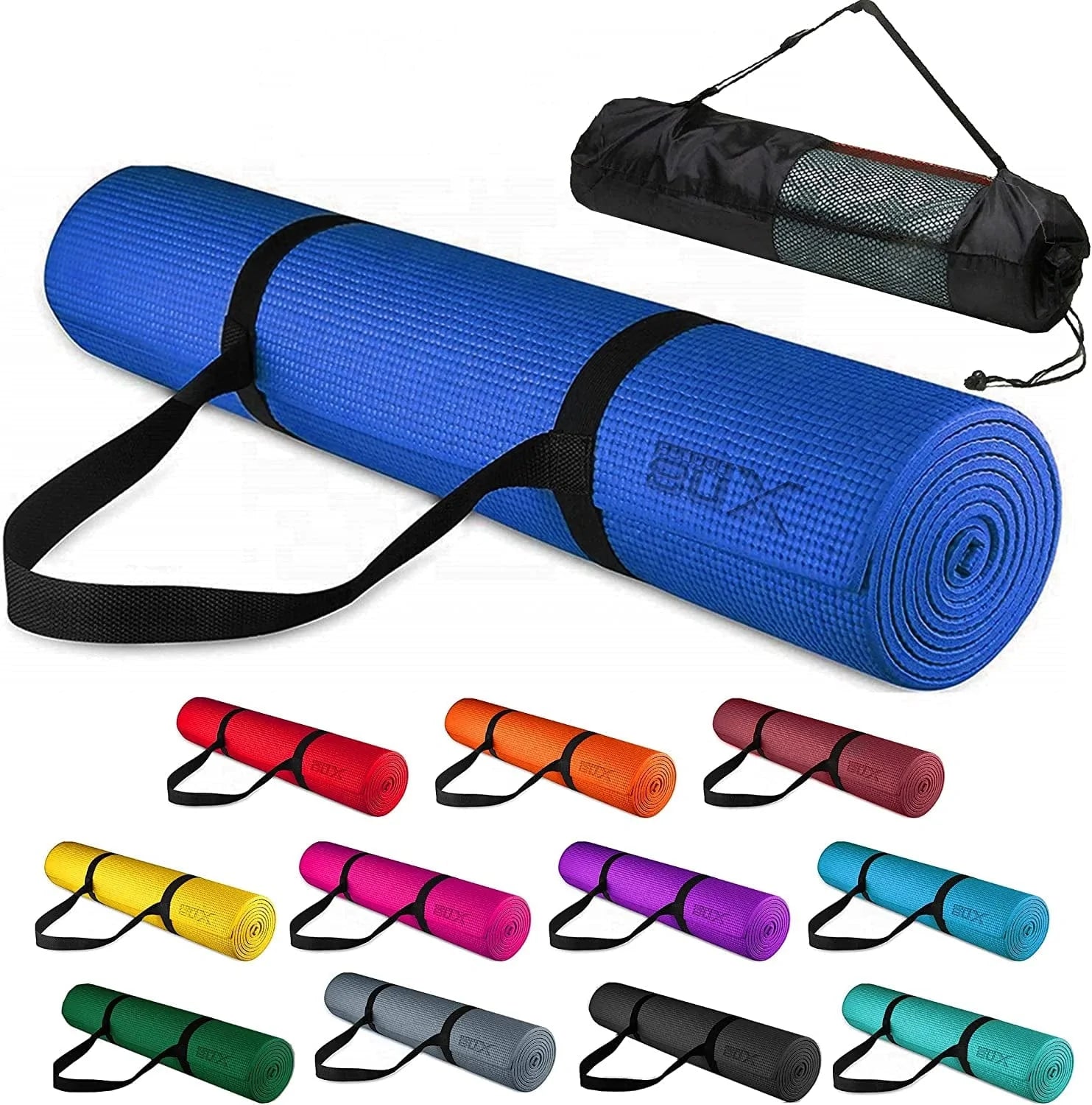 XN8 Yoga Mat 1/4 Inch (6Mm) Extra Thick High Density with Carry Strap Bag PVC Workout Mat for Women and Men Non Slip Exercise Mats for Home Workout Fitness Pilates Gym Outdoor and Floor Exercise