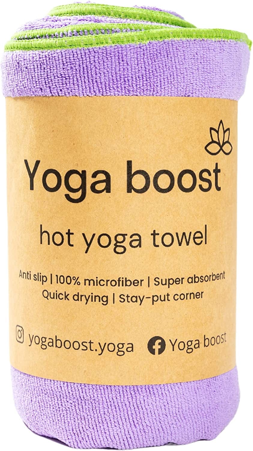 Yoga Boost -Yoga Towel - 100% Microfiber - Super Soft - Non Slip Moisture Wicking Sweat Absorbent Microfiber - Yoga Towel for Men and Women | Stay-Put Corner Pockets (72" Long X 24" Wide)