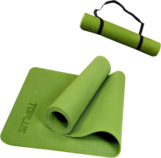 Yoga Mat, 1/4 Inch Thick Yoga Mat Double-Sided Non Slip Eco Friendly Fitness Exercise Mat with Strap Professional TPE Yoga Mats for Women Men, Workout Mat for Yoga, Pilates and Floor Exercises