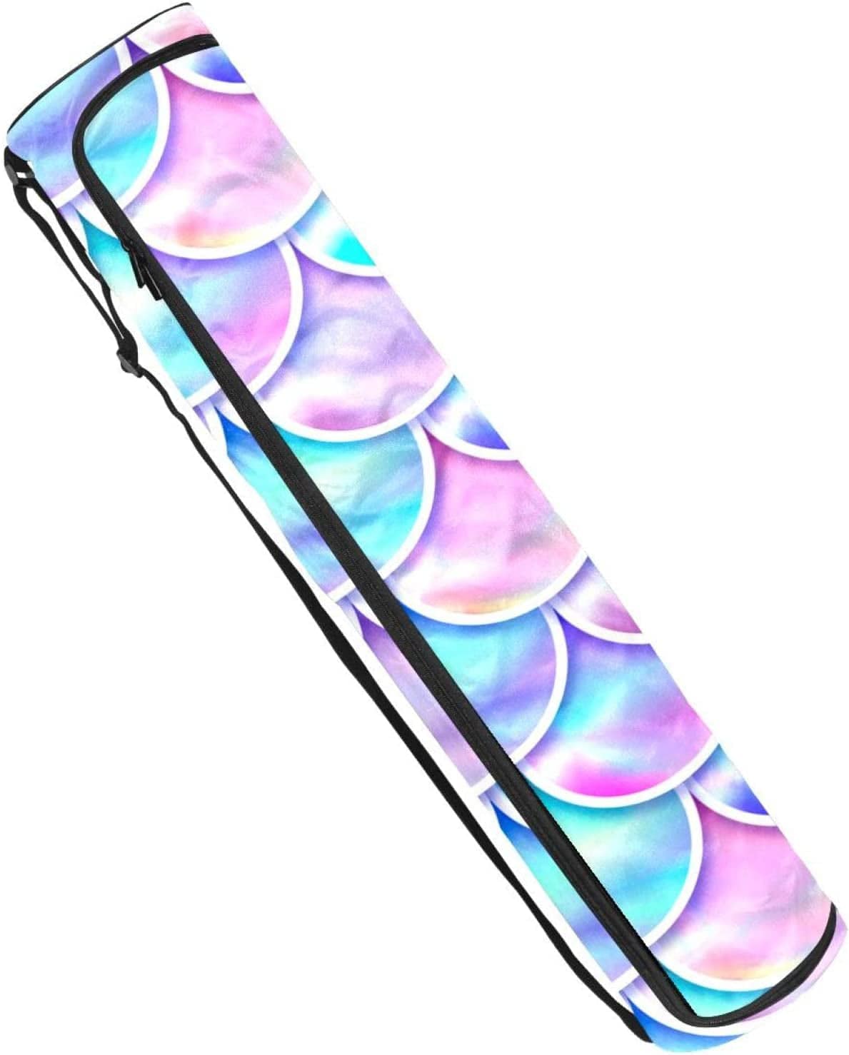 Yoga Mat Bag Carrier with Adjustable Shoulder Strap, Mermaid Scale Purple Blue Exercise Yoga Mat Carry Bag for Women Men