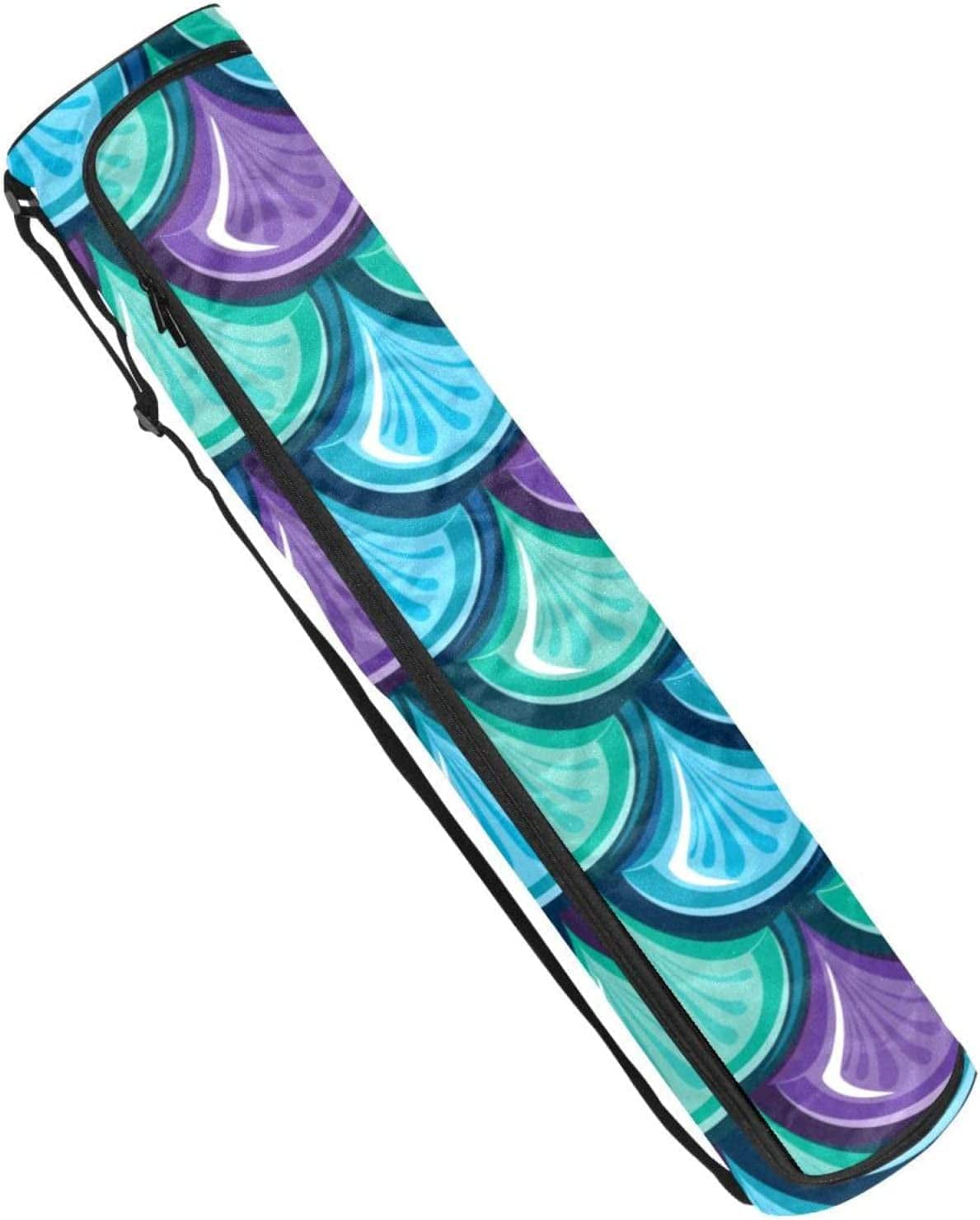 Yoga Mat Bag Carrier with Adjustable Shoulder Strap, Mermaid Scale Purple Blue Exercise Yoga Mat Carry Bag for Women Men