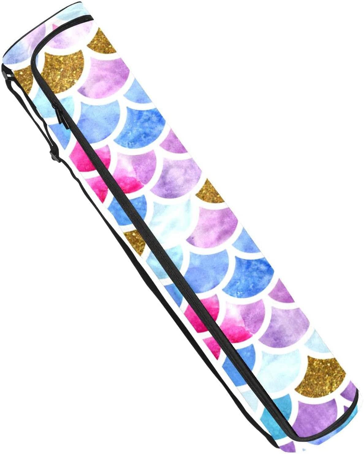 Yoga Mat Bag Carrier with Adjustable Shoulder Strap, Mermaid Scale Purple Blue Exercise Yoga Mat Carry Bag for Women Men