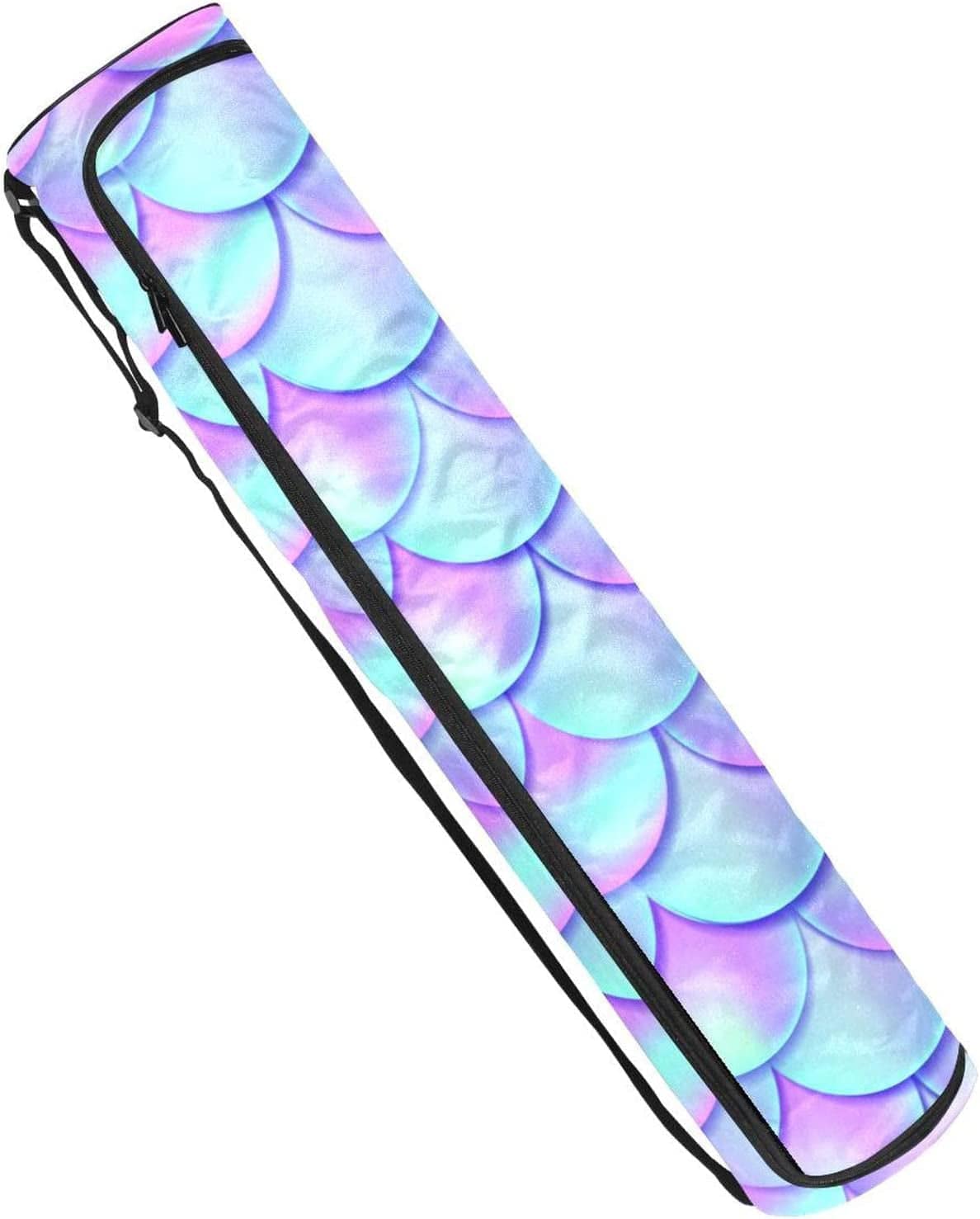 Yoga Mat Bag Carrier with Adjustable Shoulder Strap, Mermaid Scale Purple Blue Exercise Yoga Mat Carry Bag for Women Men