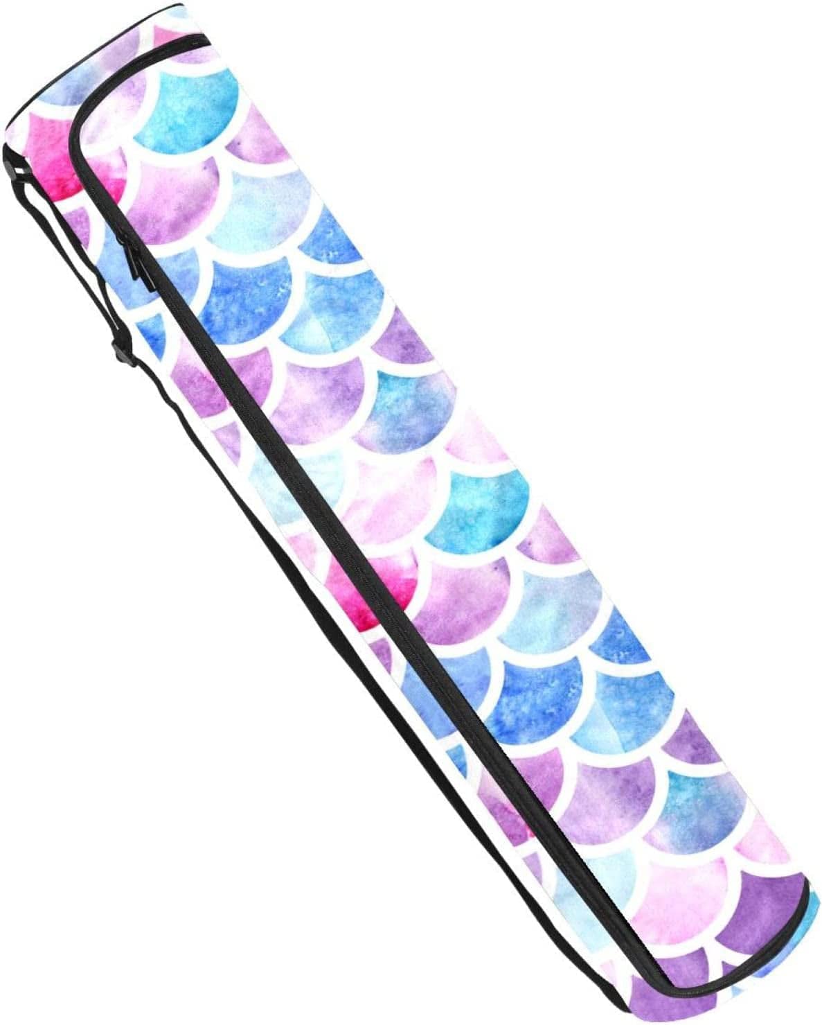 Yoga Mat Bag Carrier with Adjustable Shoulder Strap, Mermaid Scale Purple Blue Exercise Yoga Mat Carry Bag for Women Men