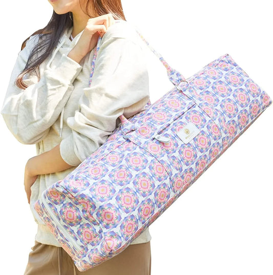 Yoga Mat Bag – Design with Aesthetic Lotus Pattern Inspired from Ancient Murals – Large Size for up to 26” Mats, Yoga Blocks & Towel – Full Zipper – Nifty Outer Pocket