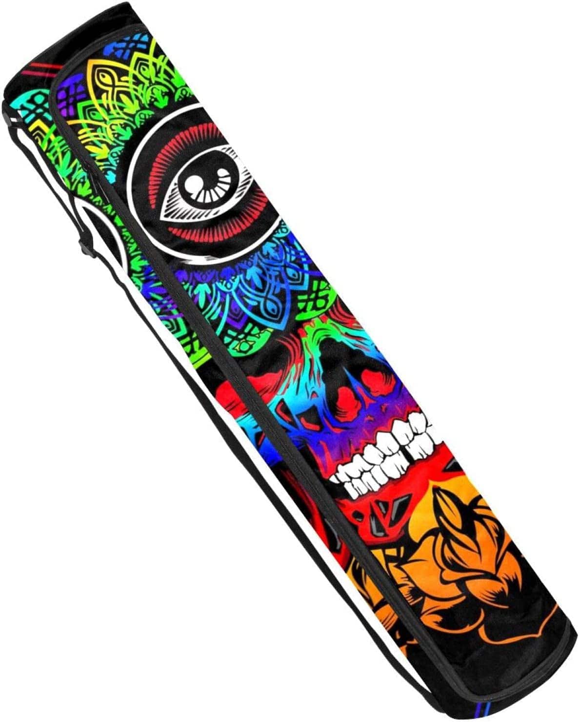 Yoga Mat Bag, Psychedelic Skull Exercise Yoga Mat Carrier Full-Zip Yoga Mat Carry Bag with Adjustable Strap for Women Men