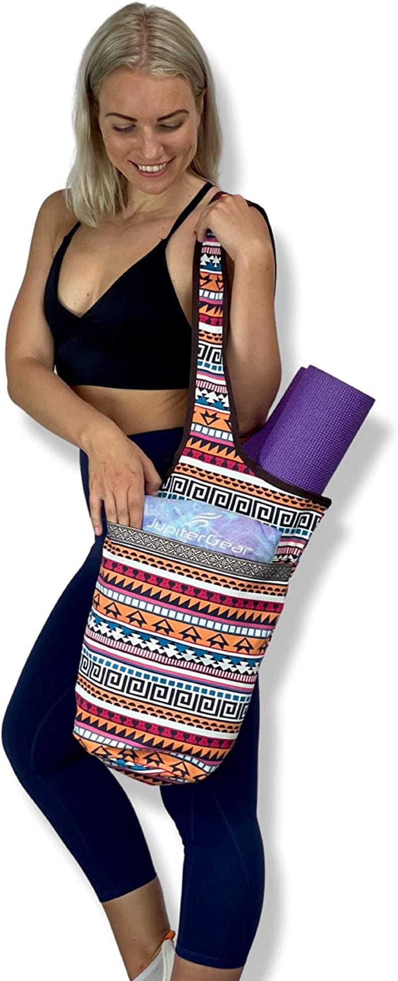 Yoga Mat Carrying Tote Bag with Large Pockets, a Zipper Pocket, with Space to Fit Most Size Mats