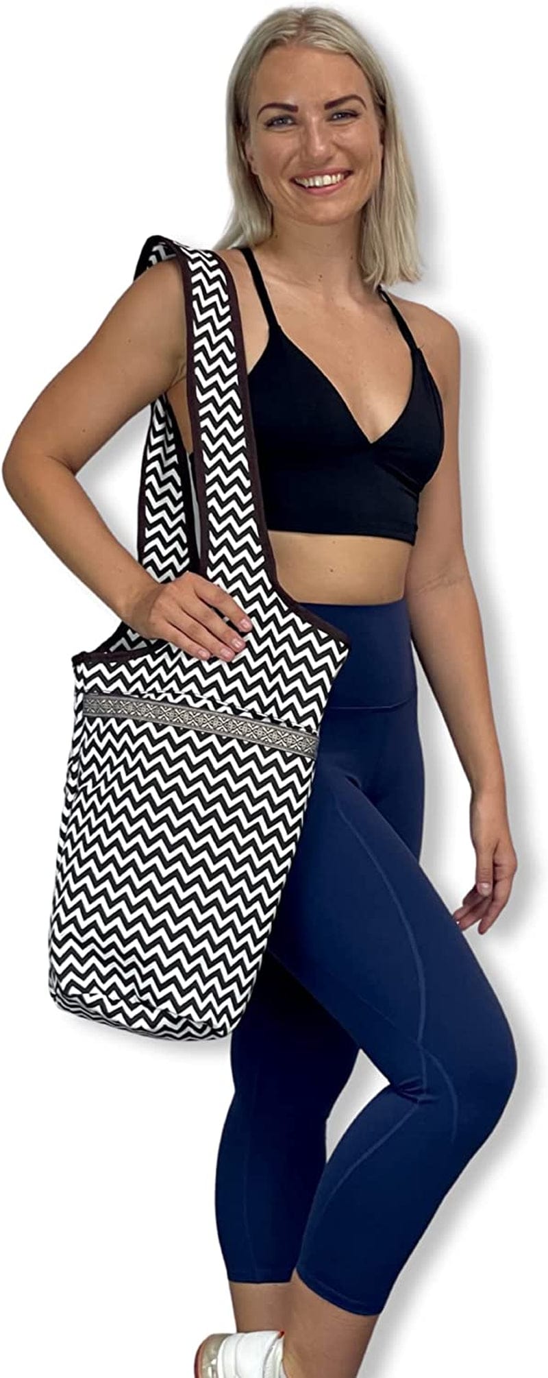 Yoga Mat Carrying Tote Bag with Large Pockets, a Zipper Pocket, with Space to Fit Most Size Mats