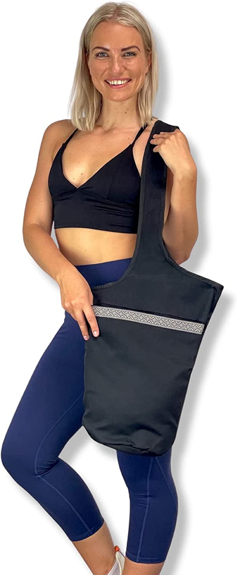 Yoga Mat Carrying Tote Bag with Large Pockets, a Zipper Pocket, with Space to Fit Most Size Mats